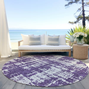 Homeroots 3' Aqua And Ivory Abstract Washable Area Rug For Indoor Outdoor Spaces - Durable And Stylish Design 8' Round Polyester 593224