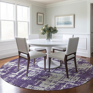 Homeroots 3' Aqua And Ivory Abstract Washable Area Rug For Indoor Outdoor Spaces - Durable And Stylish Design 8' Round Polyester 593224