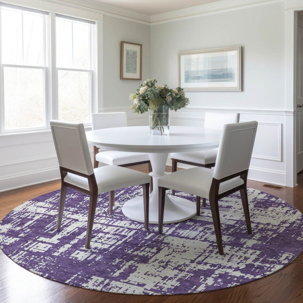 Homeroots 3' Aqua And Ivory Abstract Washable Area Rug For Indoor Outdoor Spaces - Durable And Stylish Design 8' Round Polyester 593224