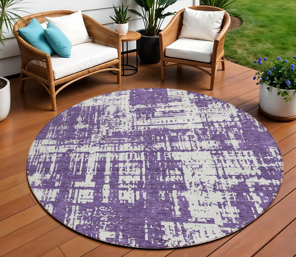 Homeroots 3' Aqua And Ivory Abstract Washable Area Rug For Indoor Outdoor Spaces - Durable And Stylish Design 8' Round Polyester 593224
