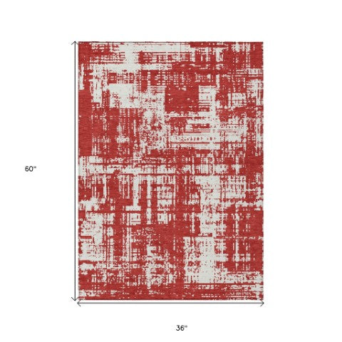 Homeroots 3' Aqua And Ivory Abstract Washable Area Rug For Indoor Outdoor Spaces - Durable And Stylish Design 3' X 5' Polyester 593228