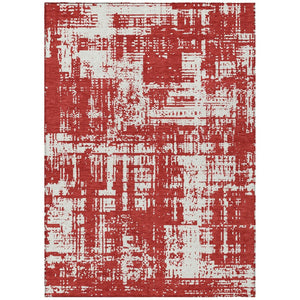 HomeRoots 5' Red And Ivory Abstract Area Rug - Durable, Stain-Resistant, Washable for Indoor and Outdoor Use 5' X 8' 593229