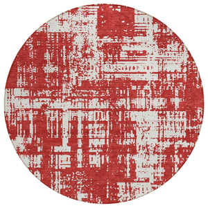 HomeRoots 5' Red And Ivory Abstract Area Rug - Durable, Stain-Resistant, Washable for Indoor and Outdoor Use 8' Round 593230