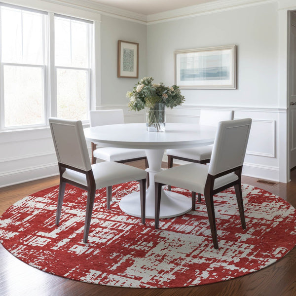 Homeroots 3' Aqua And Ivory Abstract Washable Area Rug For Indoor Outdoor Spaces - Durable And Stylish Design 8' Round Polyester 593230