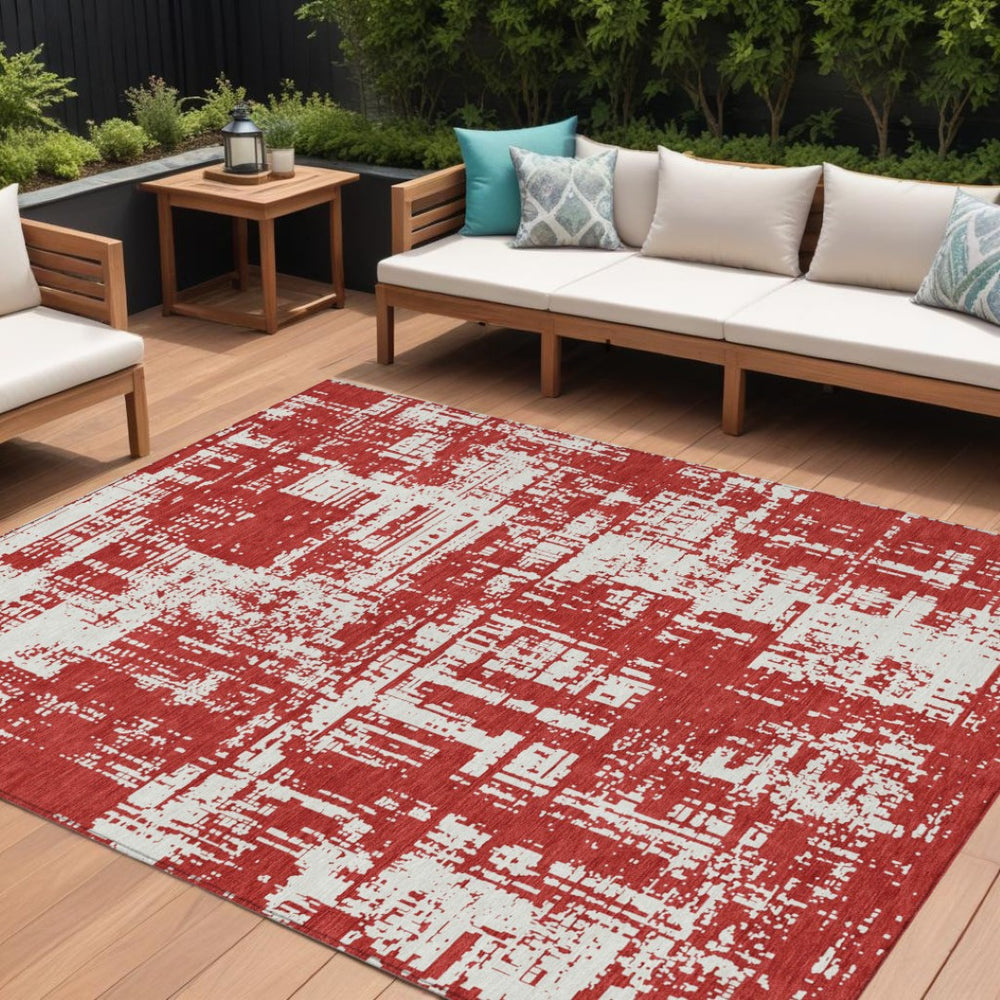 HomeRoots 9' Red and Ivory Abstract Area Rug - Durable, Washable Design for Indoor & Outdoor Use, Easy Care 9' X 12' 593232