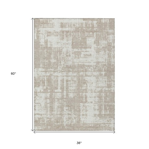 Homeroots 3' Aqua And Ivory Abstract Washable Area Rug For Indoor Outdoor Spaces - Durable And Stylish Design 3' X 5' Polyester 593234