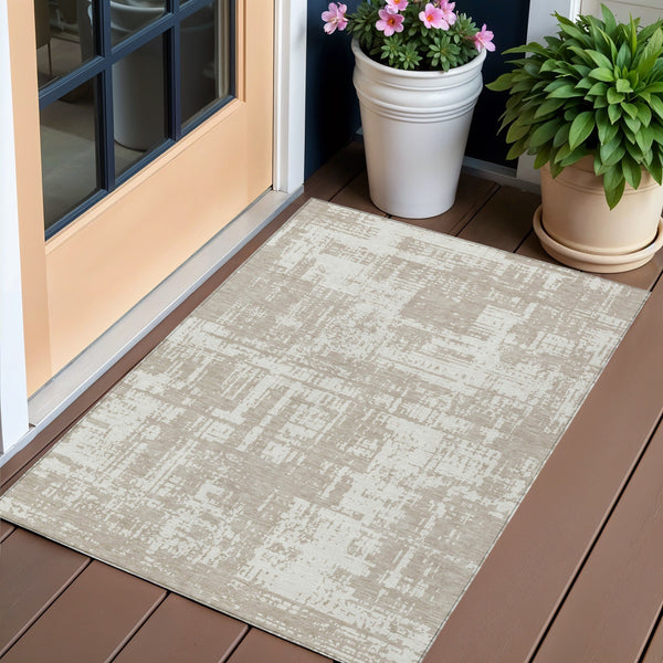 Homeroots 3' Aqua And Ivory Abstract Washable Area Rug For Indoor Outdoor Spaces - Durable And Stylish Design 3' X 5' Polyester 593234