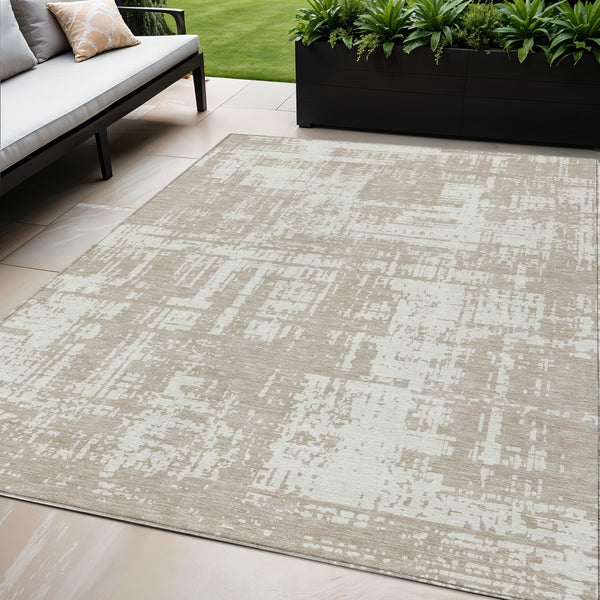 Homeroots 3' Aqua And Ivory Abstract Washable Area Rug For Indoor Outdoor Spaces - Durable And Stylish Design 5' X 8' Polyester 593235