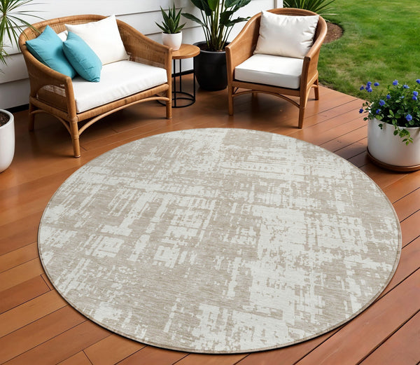 Homeroots 3' Aqua And Ivory Abstract Washable Area Rug For Indoor Outdoor Spaces - Durable And Stylish Design 8' Round Polyester 593236