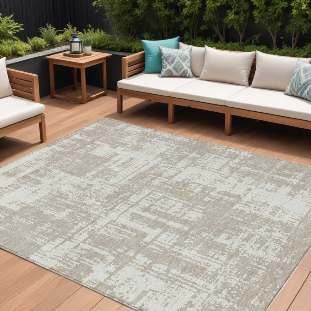 HomeRoots 9' Taupe and Ivory Abstract Area Rug – Washable, Durable, Perfect for Indoor and Outdoor Spaces 9' X 12' 593238