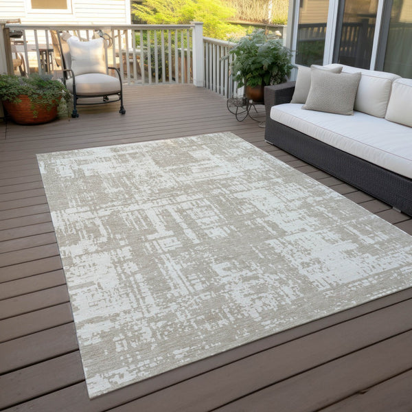 Homeroots 3' Aqua And Ivory Abstract Washable Area Rug For Indoor Outdoor Spaces - Durable And Stylish Design 10' X 14' Polyester 593239