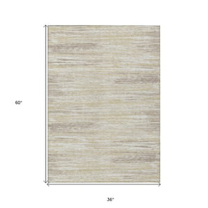 Homeroots 3' Beige Brown Ivory Striped Washable Area Rug - Durable Indoor Outdoor Accent For Any Space 3' X 5' Polyester 593240