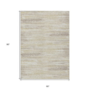 Homeroots 3' Beige Brown Ivory Striped Washable Area Rug - Durable Indoor Outdoor Accent For Any Space 5' X 8' Polyester 593241