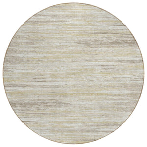 HomeRoots 5' Striped Beige, Brown, and Ivory Washable Area Rug - Durable for Indoor and Outdoor Spaces 8' Round 593242