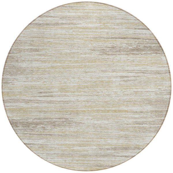 Homeroots 3' Beige Brown Ivory Striped Washable Area Rug - Durable Indoor Outdoor Accent For Any Space 8' Round Polyester 593242
