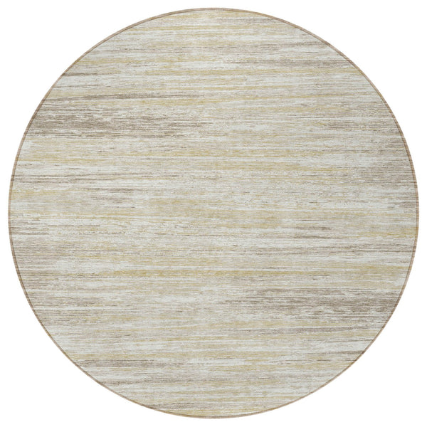 Homeroots 3' Beige Brown Ivory Striped Washable Area Rug - Durable Indoor Outdoor Accent For Any Space 8' Round Polyester 593242