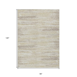 Homeroots 3' Beige Brown Ivory Striped Washable Area Rug - Durable Indoor Outdoor Accent For Any Space 8' X 10' Polyester 593243