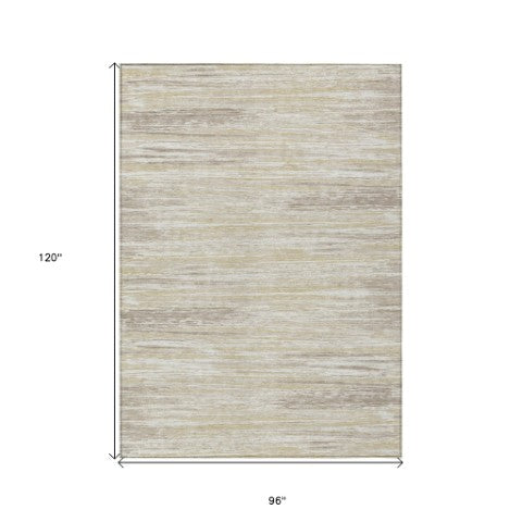 Homeroots 3' Beige Brown Ivory Striped Washable Area Rug - Durable Indoor Outdoor Accent For Any Space 8' X 10' Polyester 593243