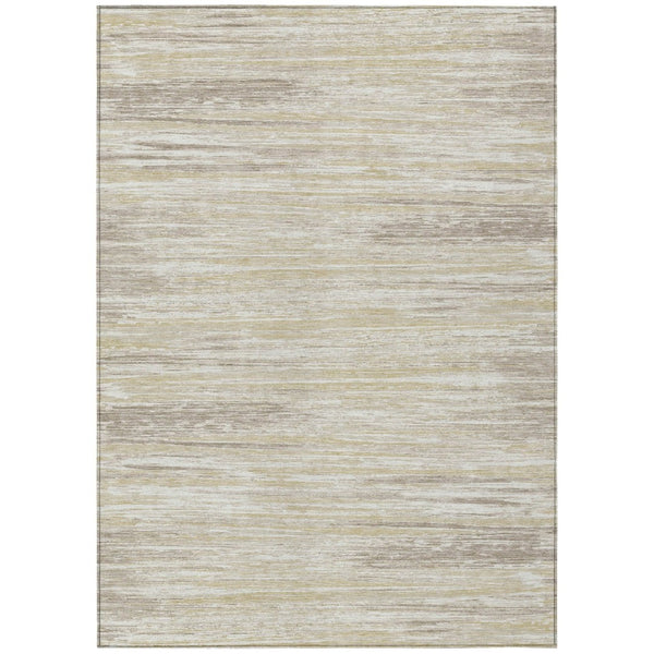 HomeRoots 5' Striped Beige, Brown, and Ivory Washable Area Rug - Durable for Indoor and Outdoor Spaces 8' X 10' 593243