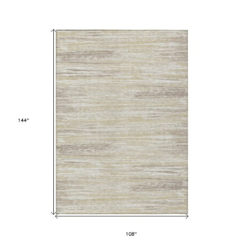 Homeroots 3' Beige Brown Ivory Striped Washable Area Rug - Durable Indoor Outdoor Accent For Any Space 9' X 12' Polyester 593244