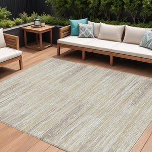 Homeroots 3' Beige Brown Ivory Striped Washable Area Rug - Durable Indoor Outdoor Accent For Any Space 9' X 12' Polyester 593244
