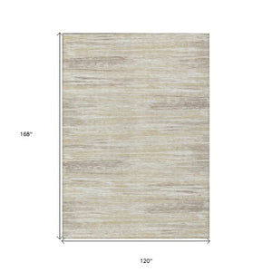 Homeroots 3' Beige Brown Ivory Striped Washable Area Rug - Durable Indoor Outdoor Accent For Any Space 10' X 14' Polyester 593245