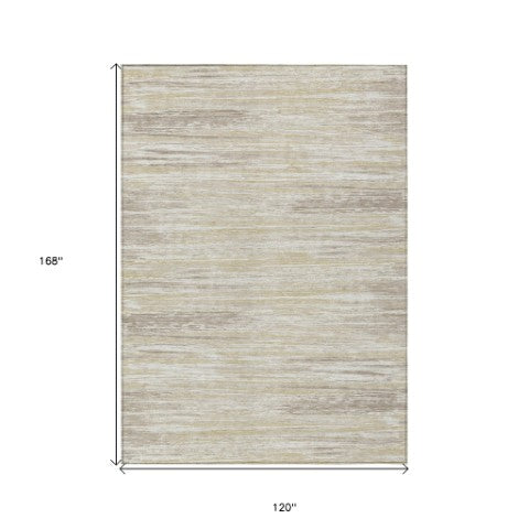 Homeroots 3' Beige Brown Ivory Striped Washable Area Rug - Durable Indoor Outdoor Accent For Any Space 10' X 14' Polyester 593245