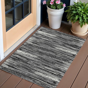 Homeroots 3' Beige Brown Ivory Striped Washable Area Rug - Durable Indoor Outdoor Accent For Any Space 3' X 5' Polyester 593246