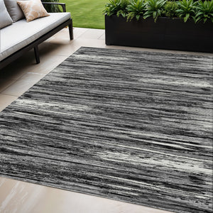 Homeroots 3' Beige Brown Ivory Striped Washable Area Rug - Durable Indoor Outdoor Accent For Any Space 5' X 8' Polyester 593247
