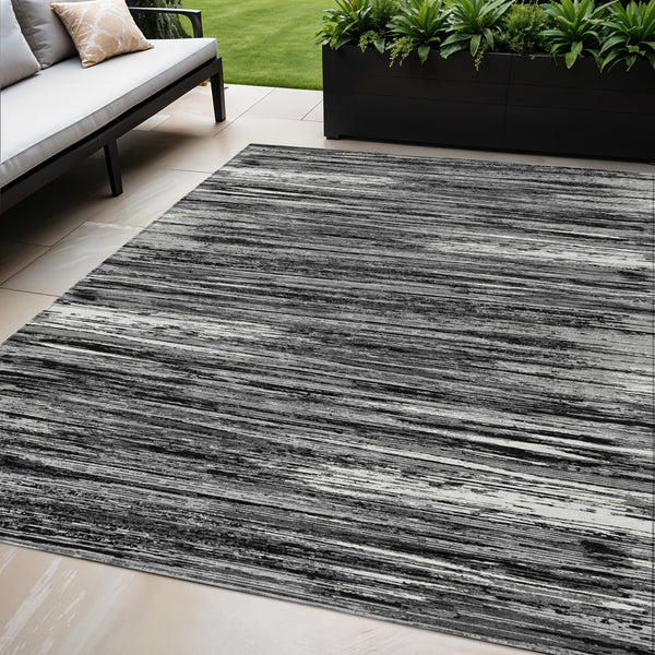 Homeroots 3' Beige Brown Ivory Striped Washable Area Rug - Durable Indoor Outdoor Accent For Any Space 5' X 8' Polyester 593247