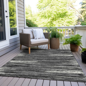 Homeroots 3' Beige Brown Ivory Striped Washable Area Rug - Durable Indoor Outdoor Accent For Any Space 5' X 8' Polyester 593247
