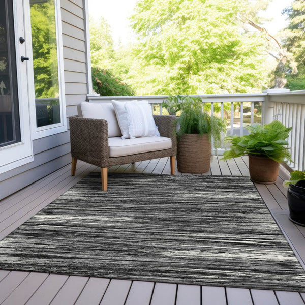 Homeroots 3' Beige Brown Ivory Striped Washable Area Rug - Durable Indoor Outdoor Accent For Any Space 5' X 8' Polyester 593247
