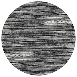 HomeRoots 5' Classic Black and Ivory Striped Indoor Outdoor Area Rug for Timeless Style and Easy Maintenance 8' Round 593248