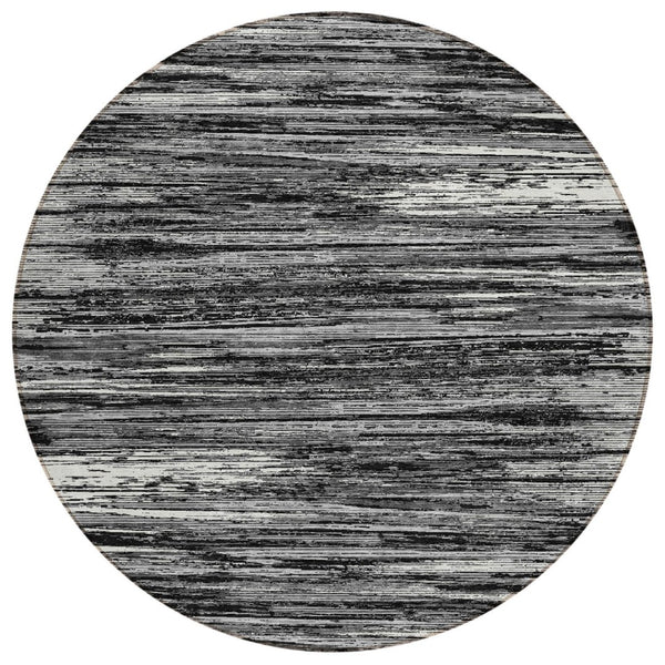 HomeRoots 5' Classic Black and Ivory Striped Indoor Outdoor Area Rug for Timeless Style and Easy Maintenance 8' Round 593248