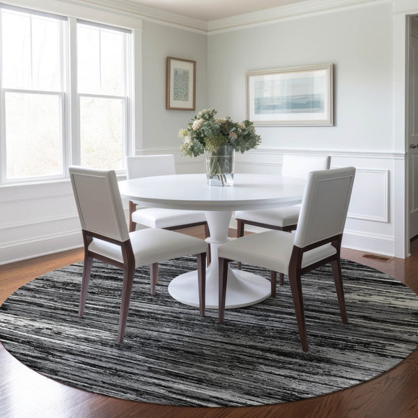 Homeroots 3' Beige Brown Ivory Striped Washable Area Rug - Durable Indoor Outdoor Accent For Any Space 8' Round Polyester 593248