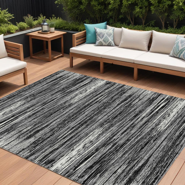 Homeroots 3' Beige Brown Ivory Striped Washable Area Rug - Durable Indoor Outdoor Accent For Any Space 9' X 12' Polyester 593250