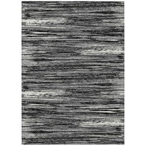 HomeRoots 9' Stylish Black and Ivory Striped Washable Area Rug for Indoor and Outdoor High-Traffic Spaces 9' X 12' 593250
