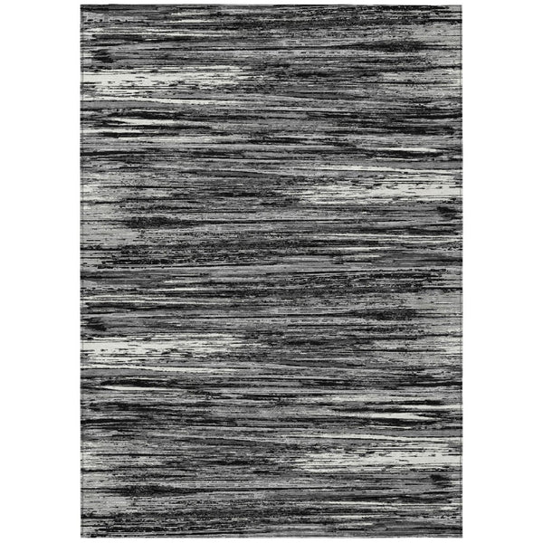 HomeRoots 9' Stylish Black and Ivory Striped Washable Area Rug for Indoor and Outdoor High-Traffic Spaces 9' X 12' 593250