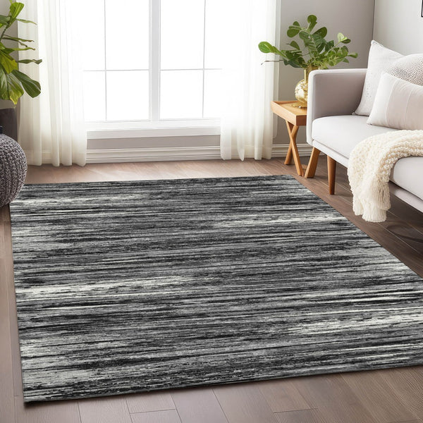 Homeroots 3' Beige Brown Ivory Striped Washable Area Rug - Durable Indoor Outdoor Accent For Any Space 9' X 12' Polyester 593250