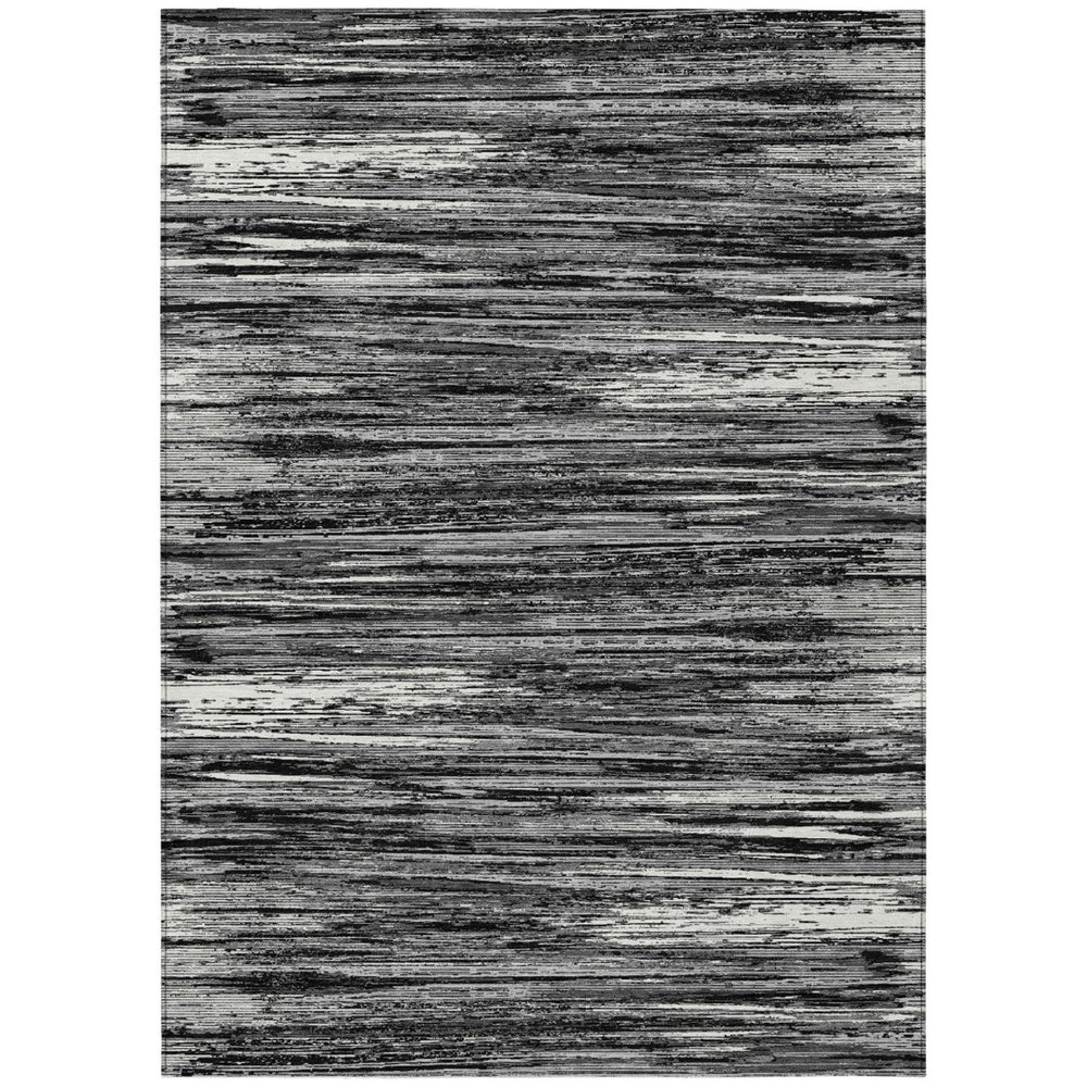 HomeRoots 5' Classic Black and Ivory Striped Indoor Outdoor Area Rug for Timeless Style and Easy Maintenance 10' X 14' 593251