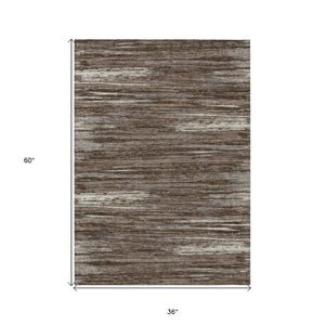 Homeroots 3' Beige Brown Ivory Striped Washable Area Rug - Durable Indoor Outdoor Accent For Any Space 3' X 5' Polyester 593252
