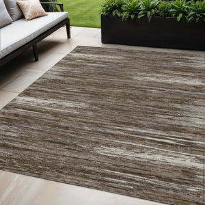Homeroots 3' Beige Brown Ivory Striped Washable Area Rug - Durable Indoor Outdoor Accent For Any Space 5' X 8' Polyester 593253