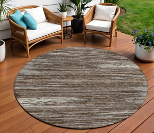 Homeroots 3' Beige Brown Ivory Striped Washable Area Rug - Durable Indoor Outdoor Accent For Any Space 8' Round Polyester 593254