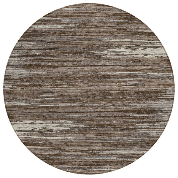 HomeRoots 5' Durable Brown and Ivory Striped Indoor Outdoor Area Rug – Stylish, Washable, and Easy to Clean 8' Round 593254