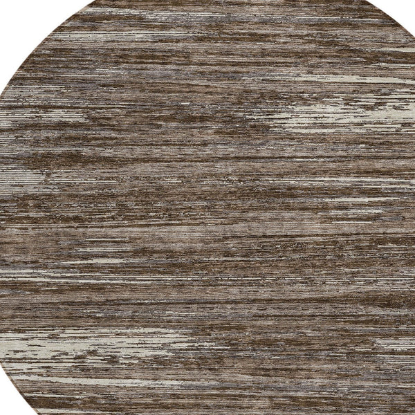 Homeroots 3' Beige Brown Ivory Striped Washable Area Rug - Durable Indoor Outdoor Accent For Any Space 8' Round Polyester 593254