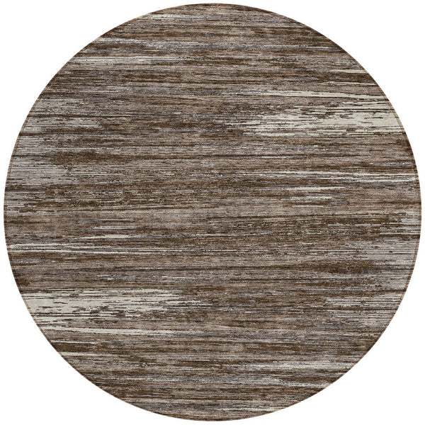 Homeroots 3' Beige Brown Ivory Striped Washable Area Rug - Durable Indoor Outdoor Accent For Any Space 8' Round Polyester 593254