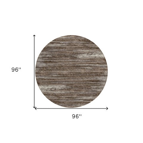 Homeroots 3' Beige Brown Ivory Striped Washable Area Rug - Durable Indoor Outdoor Accent For Any Space 8' Round Polyester 593254