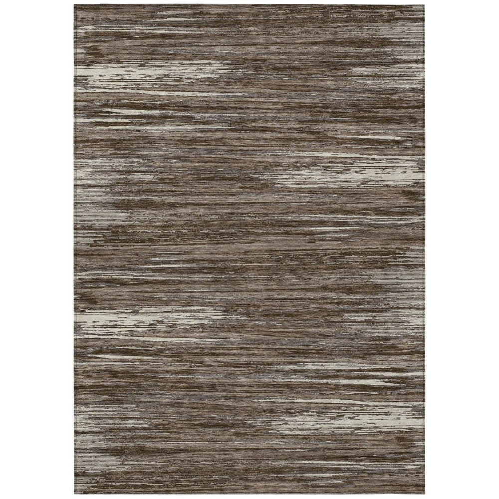 HomeRoots 5' Durable Brown and Ivory Striped Indoor Outdoor Area Rug – Stylish, Washable, and Easy to Clean 8' X 10' 593255