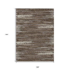 Homeroots 3' Beige Brown Ivory Striped Washable Area Rug - Durable Indoor Outdoor Accent For Any Space 9' X 12' Polyester 593256
