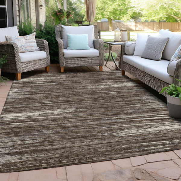 Homeroots 3' Beige Brown Ivory Striped Washable Area Rug - Durable Indoor Outdoor Accent For Any Space 9' X 12' Polyester 593256
